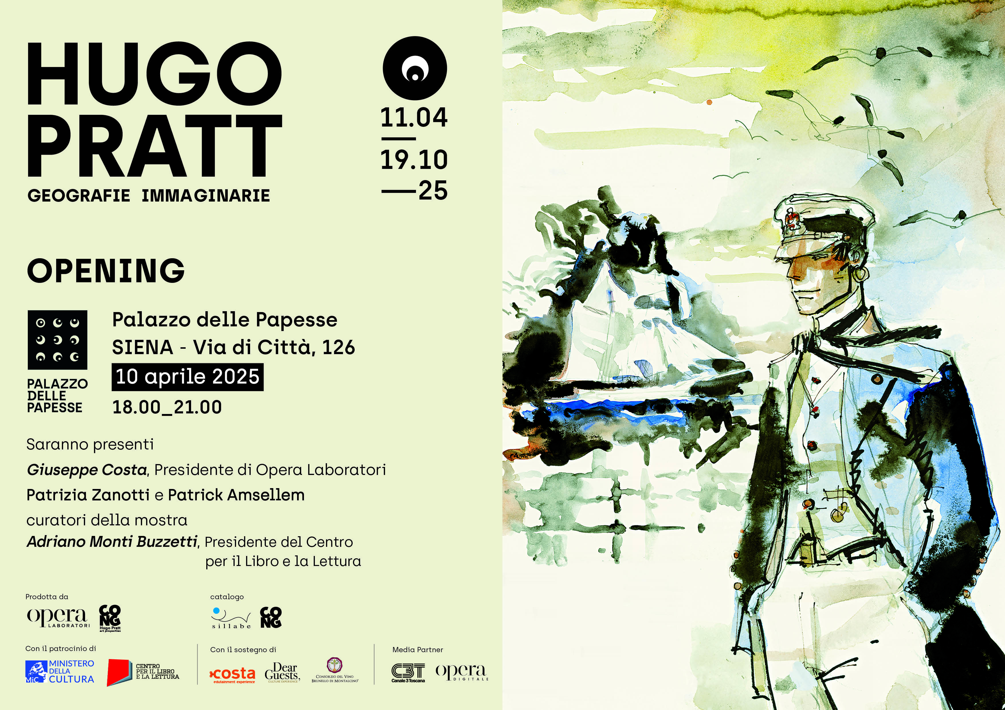 “Hugo Pratt. Geografie immaginarie”: il 10 aprile a Siena la presentazione della mostra. Con il patrocinio di Centro per il libro e MiC
